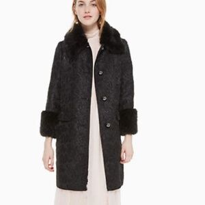 Kate Spade Coat Dashing Beauty Metallic Jacquard Faux Fur Trim Glamorous Topper